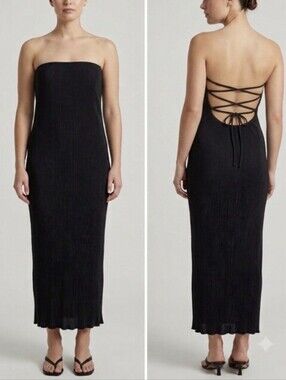 Hello Molly Black Strapless Lace-Up Black Dress